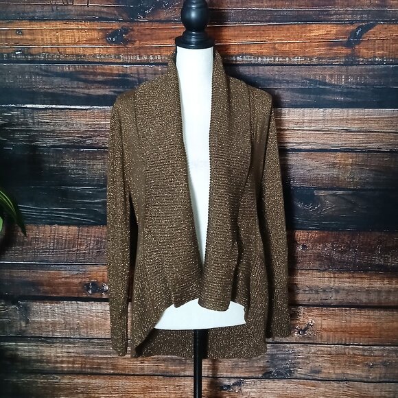 INC International Concepts Cardigan Sweater S Brown Metallic Sparkle Open Front - Picture 2 of 9
